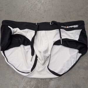 Brave Person Black and White Swim Briefs, Large